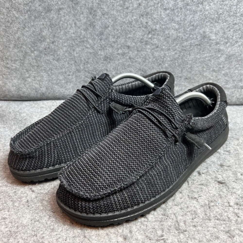 Hey Dude Wally Sox Mens Black Grey Knit Slip On Loafers Shoes Size 13 2E Wide